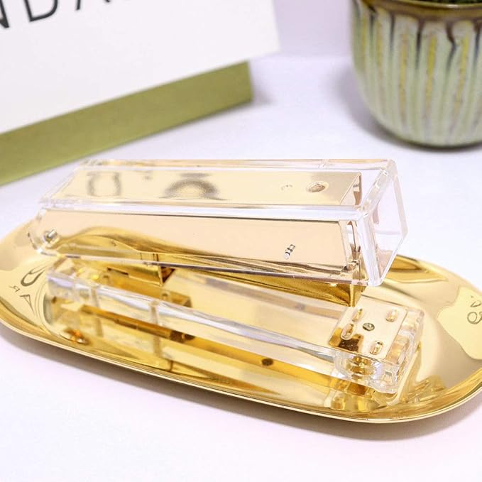 Stapler and Tape Dispenser Kit Acrylic Desk Organize Accessories Scissors Clear Tape Dispenser Gold Stapler Office Supplies