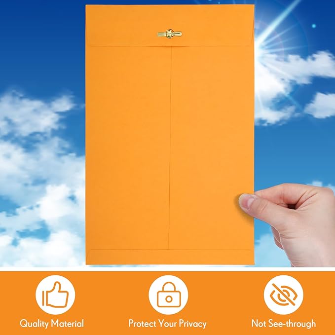 Teling 50 Pcs Manilla Envelopes Clasp Kraft Catalog with Closure for Storing Mailing 28 lb Kraft Envelope Paper for Office Document School Business Home(Yellow,7 * 10)