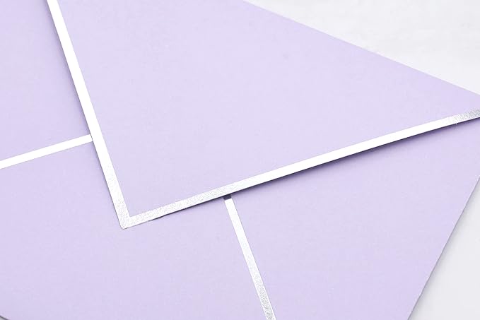 A7 Envelopes - V Flap Foil Border Luxury Mailing Envelopes for 5" x 7" Cards - for Wedding, Invitations, Baby Shower, Photos, Graduation, Birthday, Bridal Shower - 5.25" x 7.25" (Lavendar, 25 Pack)