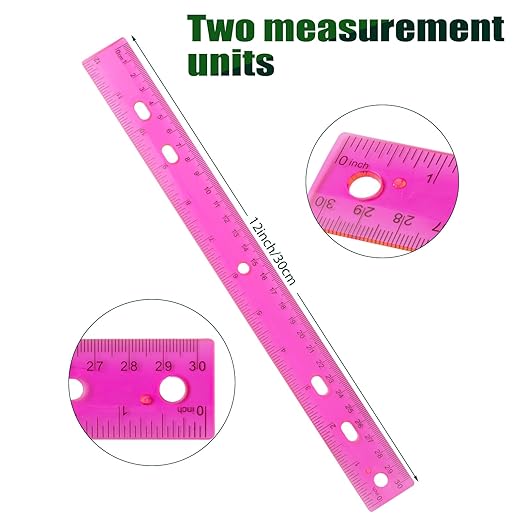 28 Pack Plastic Ruler 12 Inch Transparent Rulers - Metric Bulk for Kids School Office Classroom, Pink