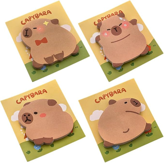 Cute Capybara Funny Sticky Notes Set 4 Shapes: Relaxed, Looking Back, Happy, Shy, 30 Sheets/Pad, Perfect for Office Home School Teacher