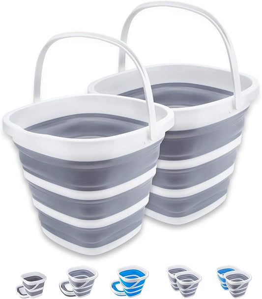 2 Pack Collapsible Buckets 10L 2.6 Gallon Cleaning Bucket Mop Bucket Folding Foldable Portable Small Plastic Water Supplies for Outdoor Garden Camping Fishing Car Wash Space Saving Square