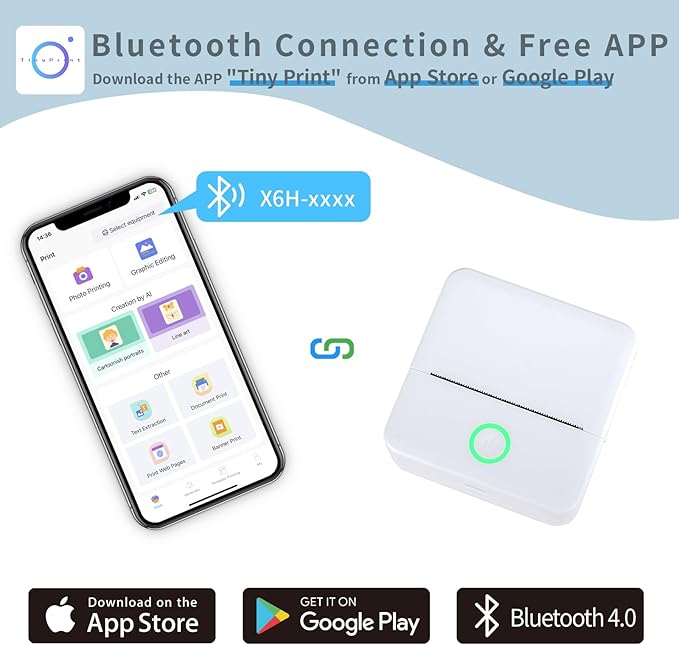 Mini Pocket Sticker Printer Wireless, Wireless Mini Portable Thermal Printers, Small Portable Stickers Printer Inkless 13 Roll Paper for iOS Android APP Pictures DIY Note Memo Gift, White