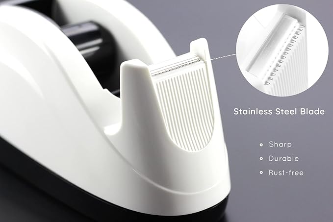 Heavy Base Nonskid Desk Tape Dispenser One-Hand Dispensing, White, 4 Pack