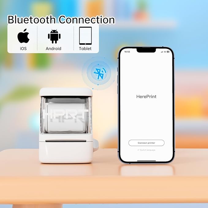 NEW1 Label Printer 2 Inch Portable Inkless Bluetooth Label Maker for Small Business, Home, School, Sticker Printer for Address, Logo, Barcode, Clothing, with Automatic Label Recognition（White）