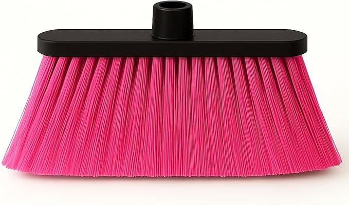 Healing Atlas ALMA Pink 14" Lightweight Push Broom Head – Soft Sweep Flagged Tips – Universal 7/8" Thread – Indoor Cleaning – Recycled PP (Pink, ALMA)