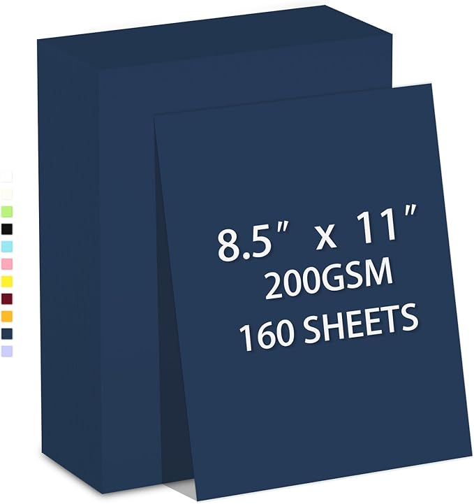 160 Sheets Cardstock Paper 8.5 x 11 Premium Weight 200gsm Dark Blue Card Stock Paper Printing, Crafts, Invitations | Smooth Printer Cardstock Paper | Bulk Construction Paper DIY & Professional Use