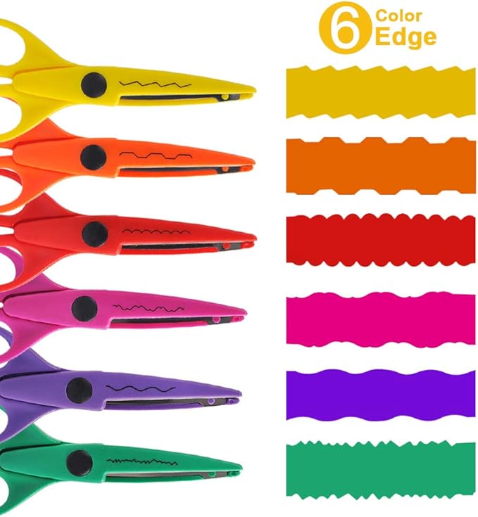 UCEC Craft Scissors - Decorative Edge, 6 Pack Extended Pattern Scissors with Different Designs, Fun for Kids, Teachers, Crafts, Scrapbooking, DIY Photos, Album