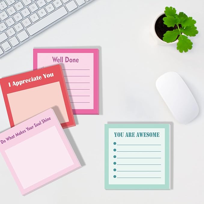 Idealmuzik 12 Pack 3x3 Inch Colorful Inspirational Sticky Notes for Work, Home, or School