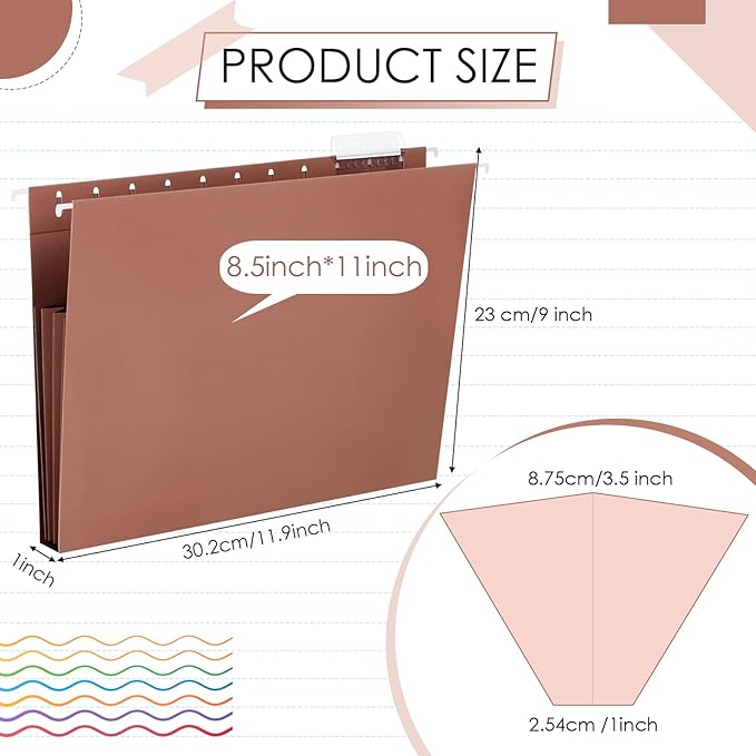 Yaomiao 24 Pack Hanging File Folders 3 Pleats Letter Size File Cabinet Folders with 1/5-Cut Adjustable Tabs Expandable Document Cabinet Colored for Home Desk Office Organization(Pastel Color)