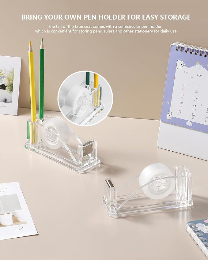2-Piece Acrylic Tape Dispenser Desk - Durable, Stylish, and Versatile for Home, Office, or School - Fits Standard Tape Rolls - Desktop Convenience for Easy Organization（Silvery）
