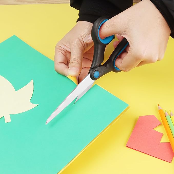 Left-Handed Scissors, 2 Pieces 8-Inch Stainless Steel Scissors Set with Soft Grip for Home, School, Office, Sewing Fabrics, Blue