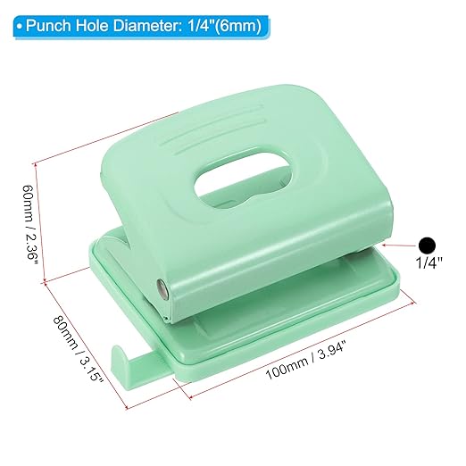 PATIKIL 1/4" 2 Hole Paper Punch, Metal Hole Puncher 8 Sheet Punch Capacity Adjustable Hole Punch for Office and Home Supplies, Green