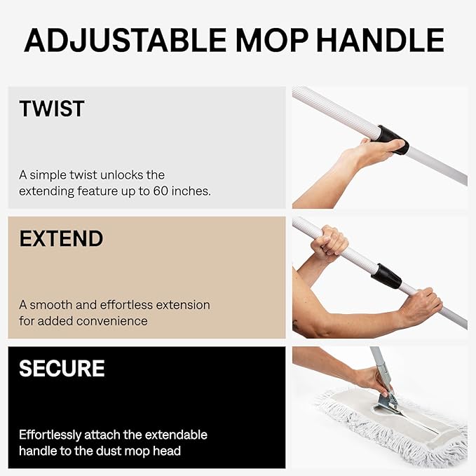 Tidy Tools 24 Inch Yellow Commercial Dust Mop & Floor Sweeper with Extendable Handle – Mop for Hardwood, Tile, and Concrete Floor Cleaning