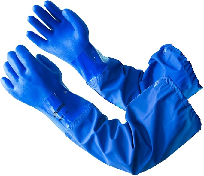 LANON 2 Pairs 26" Elbow Length PVC Chemical Resistant Gloves, Heavy-Duty Long Rubber Gloves, Acid, Alkali & Oil Protection, Large