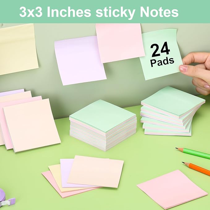 Thenshop Sticky Notes Bulk 3x3 Inches Colorful Self Stick Note Pads Paper Memo for Office School Notebook Supplies(24 Packs,Macarons Color)