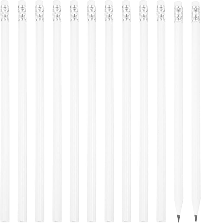 PATIKIL Round Pencils, 12 Pcs Triangle HB Graphite Pencil Wooden Pencils with Eraser for Classroom Office Writing Drawing Supplies, White