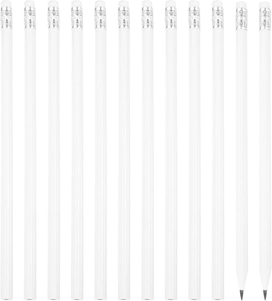 PATIKIL Round Pencils, 12 Pcs Triangle HB Graphite Pencil Wooden Pencils with Eraser for Classroom Office Writing Drawing Supplies, White