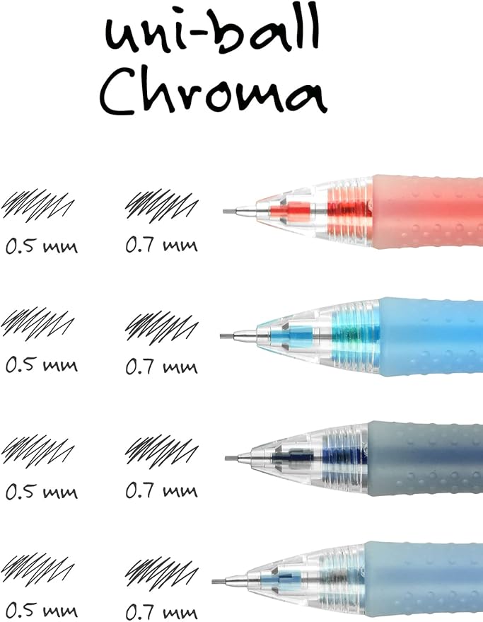 uniball Chroma Mechanical Pencil Woth Leasd and Eraser Refills, 0.7 Mm, Hb (#2), Black Lead, Assorted Barrel Colors, 4/Set