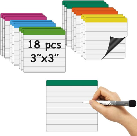 Ruled Lined Small Sticky Notes 3x3,Dry Erase Magnetic Sheets,18 Pieces,Work for Fine Tip Markers,Easy to Post On Fridge or Whiteboard