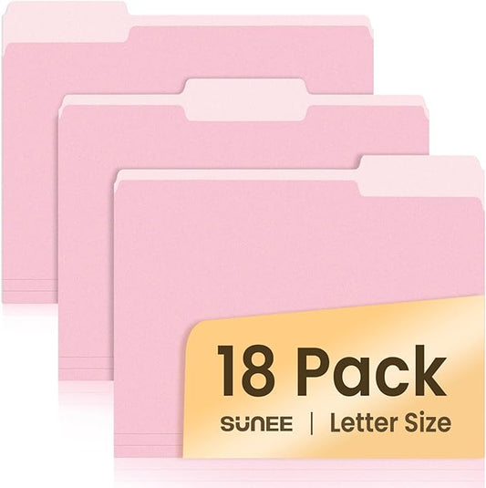 SUNEE File Folders, 18 Pack Manilla Folders 8.5 x 11, Colored Folders Office Organization Home School Folder for Documents Files Paper,Pink Color