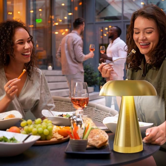 Portable LED Desk Lamp, Cordless Metal Table Lamp, 3-Color Touch Control Rechargeable Light, 3-Levels Brightness Room Decor, Bedside & Dining Room Light (Gold)