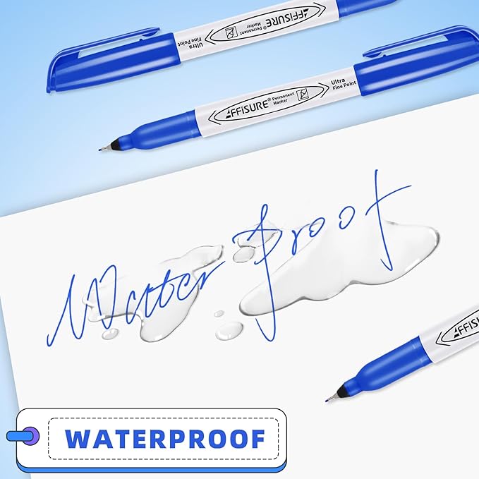 Blue Ultra Fine Point Permanent Markers, 18 Pack, 0.4 mm, Precision Extra Fine Tip for Detailed Writing, Art, Crafts & Labeling on Paper, Plastic, Glass, Metal, Waterproof, Fade-Resistant Ink