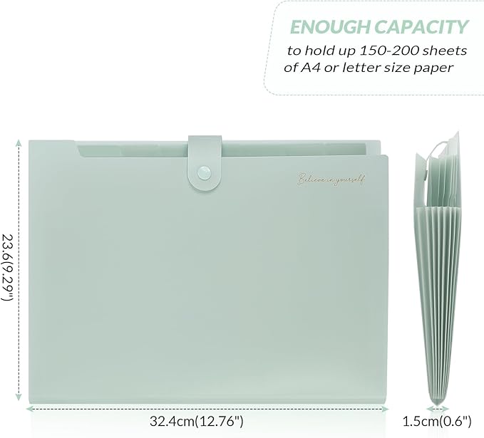 SKYDUE Expanding File Folder, Accordion File Organizer with 8 Pocket & Inner Card Pocket, Expandable Document Paper Receipt Holder for School Office Hospital, Letter/A4 Size Light Green