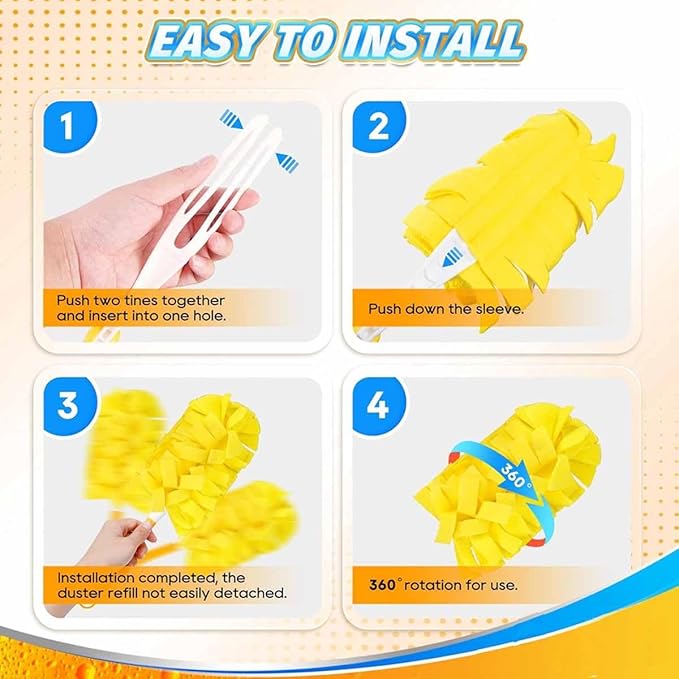 360°Electrostatic Duster Refills — The Sustainable Choice for a Dust-Free Home, Reusable & Washable Microfiber Duster Heads with Strong Electrostatic Adsorption,for Home (1 Handle + 10 Refills)