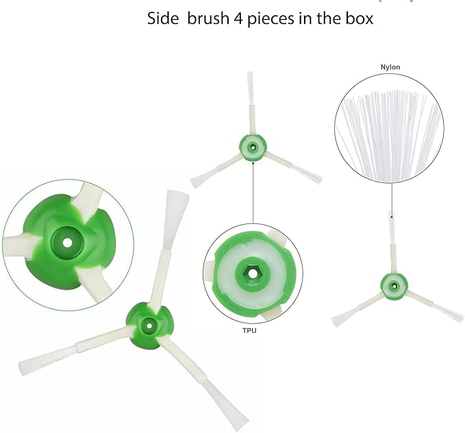 JoyBros Replacement Parts Compatible with iRobot Roomba I, E & J Series i7 i7+ i2 i3 i3+ i4 i4+ i6 i6+ i8 i8+/Plus j7 j7+ E5 E6 E7:1 Set of Multi-Surface Rubber Brushes 4 HEPA Filters 4 Side Brushes