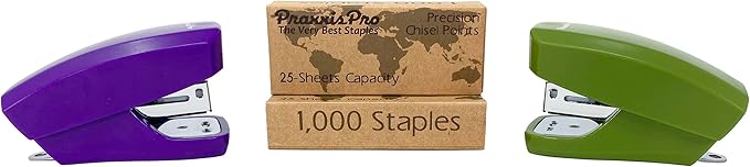 Desk Accessories - Aria Premium Mini Stapler Set - with Built-in Staple Removers, 2000 Standard Staples Included - for Office, School, and Travel, Set of 2, Purple & Greenery