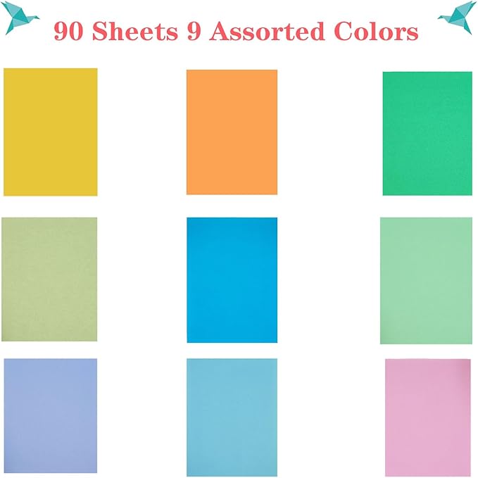Colored Copy Paper 8.5 x 11 Printer Paper, 90 Sheets Colorful Paper Letter Size, Brightness Rainbow Color Paper for Arts Crafts DIY Origami School Office Supplies(90 Sheets)