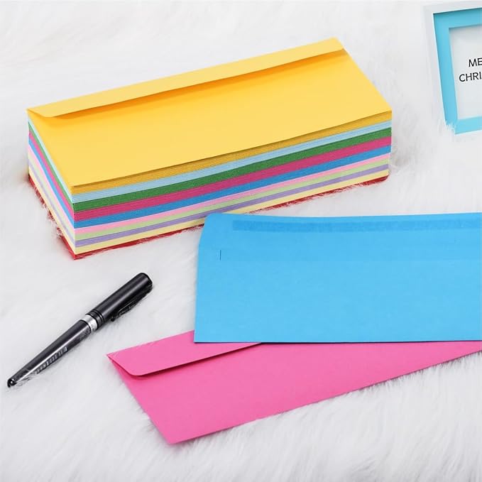200 Pack #10 Business Envelopes, Self Seal Standard Envelopes for Office Checks, Business Letter Mailing, Invoices, Invitations, 4 1/8 x 9 1/2 Inches (Ten Colors, 4.13 x 9.49)