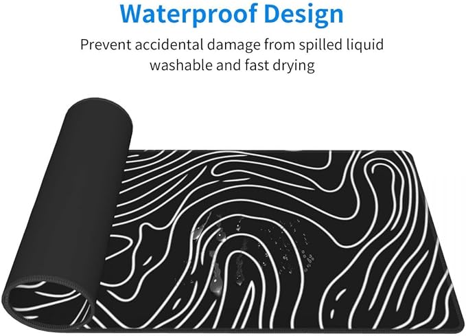 Desk Pad,Office Desk Mat 31.5"×11.8" Large Gaming Mouse Pad,Durable Extended Computer Mouse Pad,Waterproof Thick Big Mouse Pads with Non-Slip Rubber Base Office Home Black Topographic Map