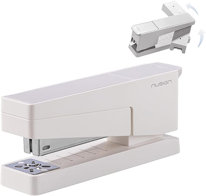 Swing-Arm Desktop Stapler, 360° Rotating Base, 25-Sheet Capacity, Fits 24/6 & 26/6 Staples, Durable Metal Build with Non-Slip Pad for Office & Home Use (White)