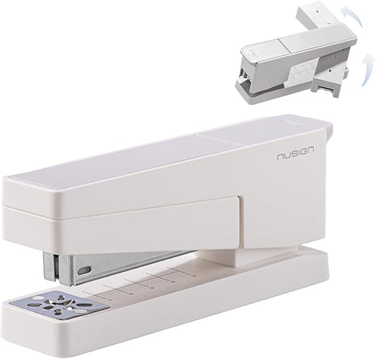 Swing-Arm Desktop Stapler, 360° Rotating Base, 25-Sheet Capacity, Fits 24/6 & 26/6 Staples, Durable Metal Build with Non-Slip Pad for Office & Home Use (White)