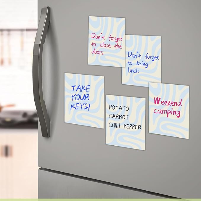 2 Pack Sticky Notes 3x3 Inches, Bright Cute Strong Sticking Power, Easy to Post for Home, Office, 80sheets/Pads, Cute Wave Pattern