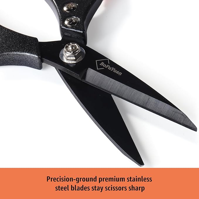 Heavy Duty All Purpose Scissors, Stainless Steel Blades, Black Orange Comfort Grip Handle, 8.5 Inch Professional Multipurpose Utility Sharp Shears for Kitchen, Garden, Office, Craft, Sewing