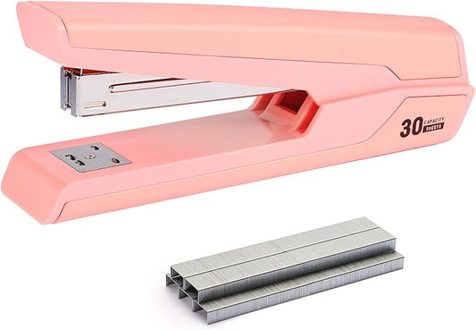 Metal Stapler with 830 Staples, Office Stapler, Staplers for Desk, 25-30 Sheet Capacity, Non-Slip, Pink