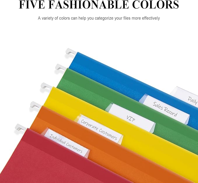 ViVin 50 Pack Letter Size Hanging File Folders with 50 Per Box, 1/5-Cut Adjustable Tabs, 2 Inch Expansion, Hanging Folders Designed for Office Bulky Files, Filing Cabinets(Assorted)