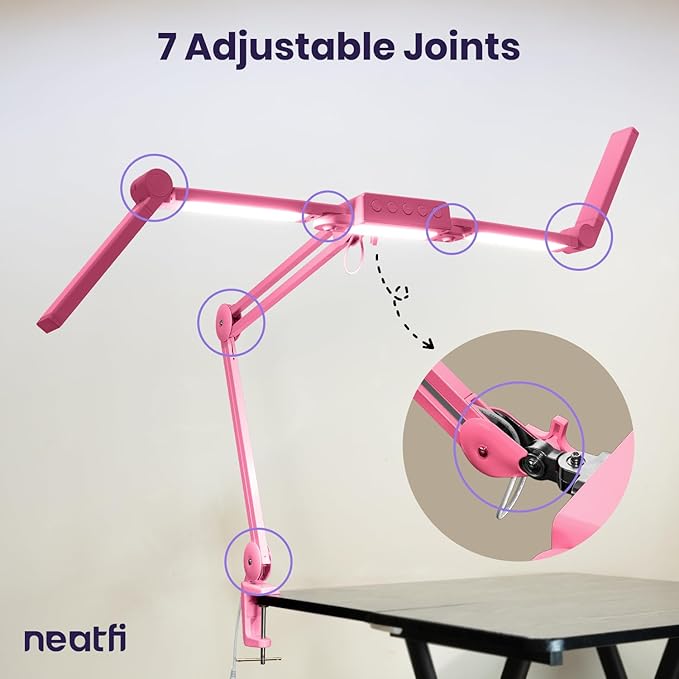Neatfi (New Model) 3,000 Lumens LED Desk Lamp, Dimmable, 360 SMD LEDs, 30W, CRI 95, Adjustable Light Modes, Task Lamps for Home Office, Study Lamp, Desk Light Bar (CCT with Clamp, Pink, 44 Inches)
