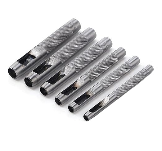 Leathe Punch Set Heavy Duty Round Hole Punch Set Leather Hole Tool,for Leather, Canvas (Silver, 6-pcs)