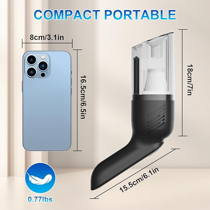 Carry360 38000PA Handheld Vacuum Cordless | 120W Deep Cleaning for Car Pet Hair | Portable Cleaner with 2000mAh Battery, LED Light & Multi-Nozzles | Home Office Multi-Surface
