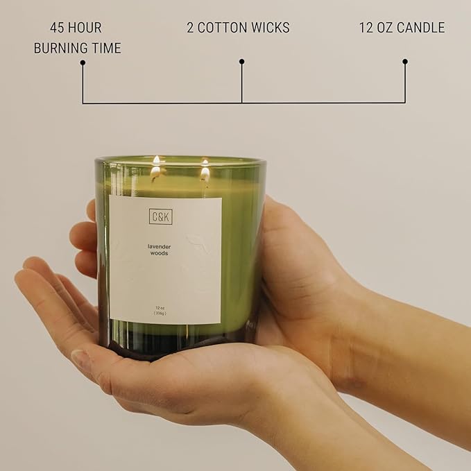 Craft & Kin Lavender Candle | 12oz Premium Lavender Woods Fall Scented Candles for Men and Women | Made with Natural Soy | Nature Collection