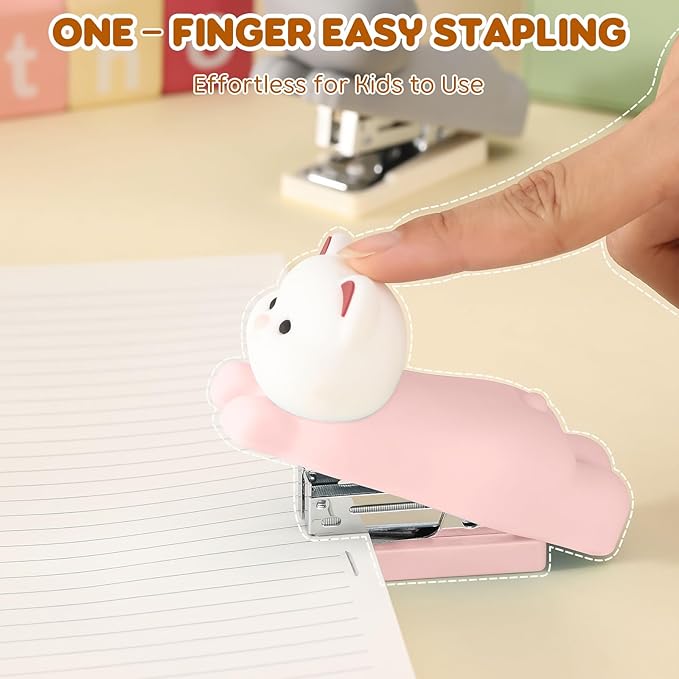 Honagu Mini Cute Animal Stapler with Staples, Cartoon Stereoscopic Silicone (PVC) Stapler, Labor-Saving Office Supplies for Students Kids (Pink Puppy)