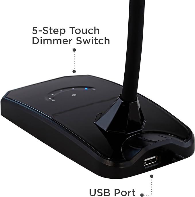 360 Lighting Ricky 13 3/4" High Small Modern Desk Lamps Set of 2 USB Ports LED Gooseneck Black Shade Home Office Living Room Charging Bedroom Bedside Nightstand House Reading Kitchen Entryway