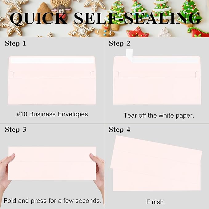 100 Pack Blush Pink #10 Business Envelopes, Standard Envelopes Self Seal, 4 1/8 x 9 1/2 Inch Letter Size Business Mailing Envelopes for Checks Invoices Statements Baby Shower Wedding Birthday