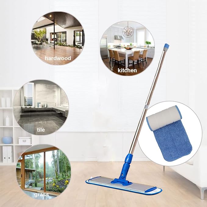 HZSOOCH 10 Pack 18 Inch Spray Mop Replacement Heads for Wet/Dry Mops, Reusable Microfiber Mop Pads Compatible with Bona Floor Care System - Blue