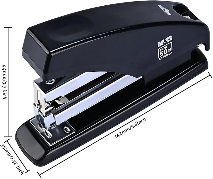M&G Desk Effortless Stapler with 2000 Staples, 50 Sheets Capacity Heavy Duty Office Staplers, Jam Free, One Finger Touch Stapling Ergonomic Stapler for School Home Office Supplies (Black)