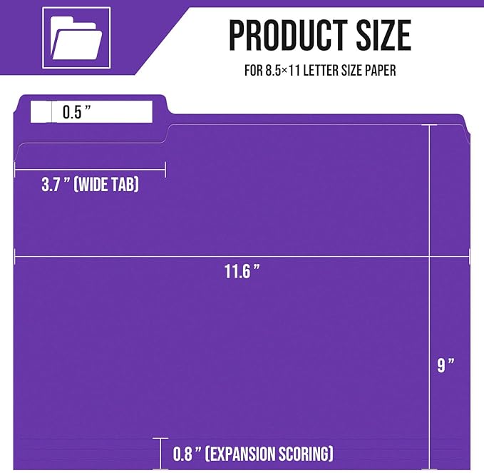 File Folders,IntoJoy 120 Pack Colored File Folder Letter Size, 1/3 Cut Tab Filing Folders for Office School Business File Document Organization,Purple